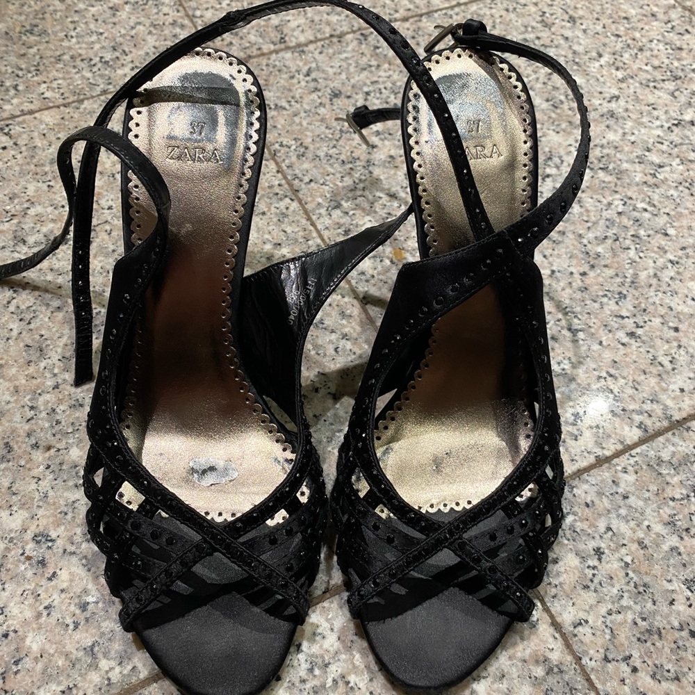 Zara Tie Strap Heeled Sandals 37